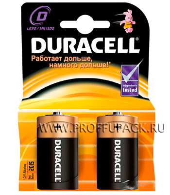 Батарейки Duracell LR20, тип D, 2 шт.
