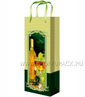 Бумажный пакет под бутылку "Бокал с вином", 12х36х8 см.