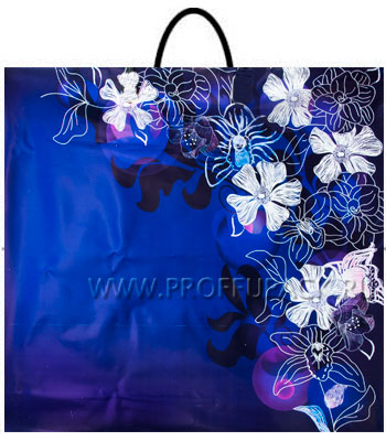 Пакет с пластиковыми ручками "Цветы на синем", 35х38, 100мкм.